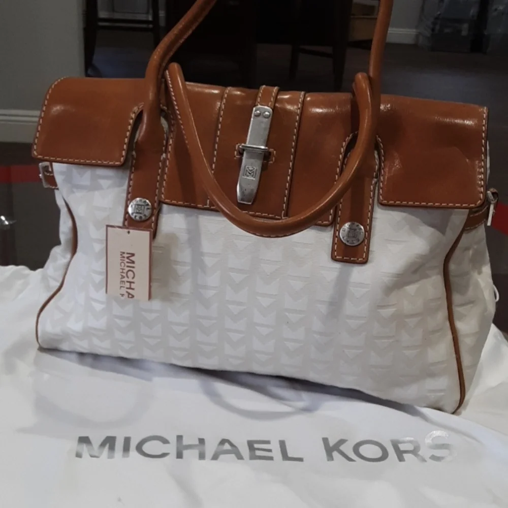 Michael Kors White and Tan Satchel Handbag